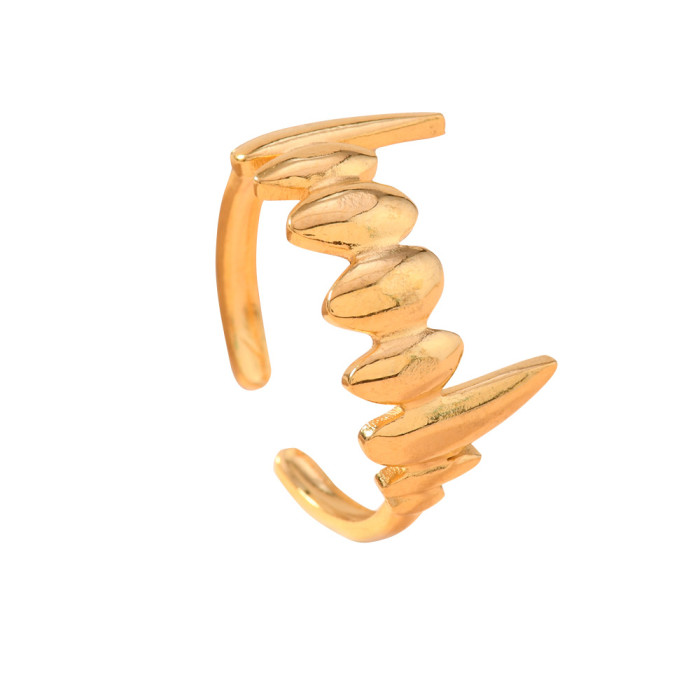 Cross-Border Fashion Design Punk Style Jewelry Personality Stainless Steel Hydraulic Fang Teeth Titanium Steel Open Ring