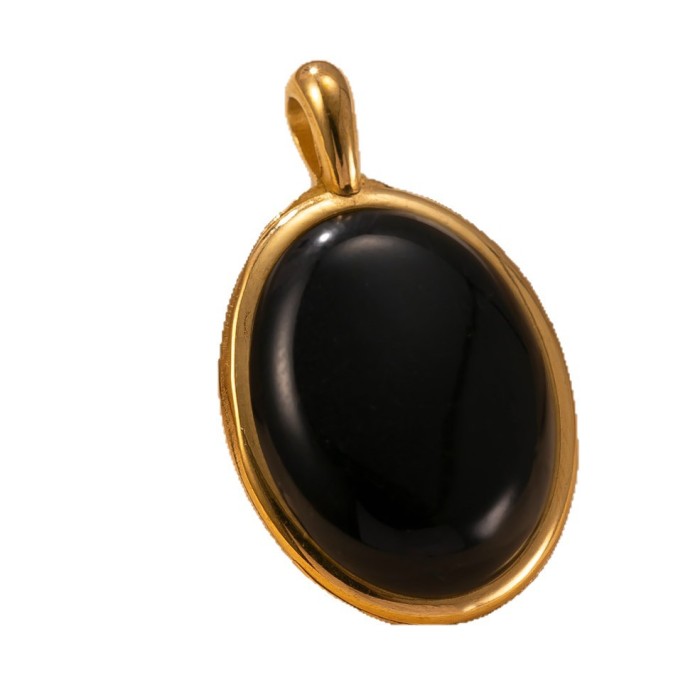 Single Pendant Stainless Steel Casting Jewelry Oval Natural Stone Necklace Simple Fashion 18K Gold Plated DIY Jewelry