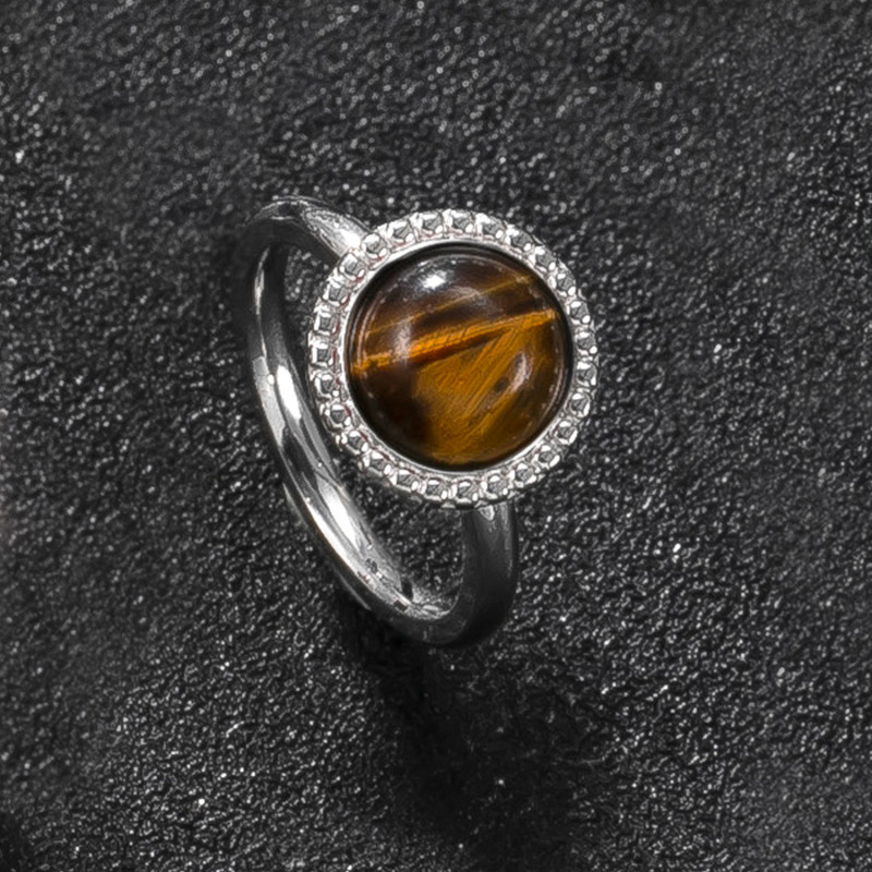 Cross-Border Hot-Selling Retro Titanium Steel Jewelry Simple High-End Stainless Steel Couple Rings Welded Brand Inlaid with Natural Stone Rings