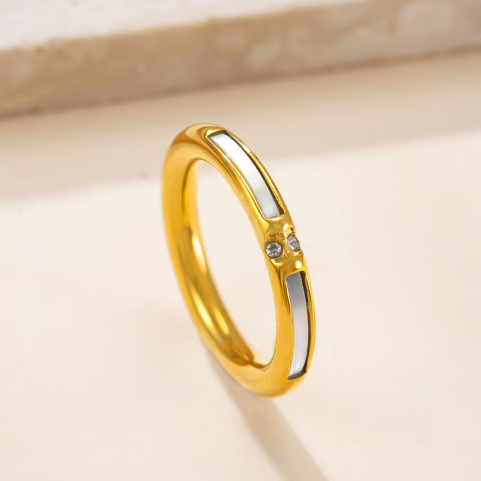 New Titanium Steel Ring 4mm White Shell Stone-Inlaid Ring for Women Niche Design Light Luxury Stainless Steel Jewel...