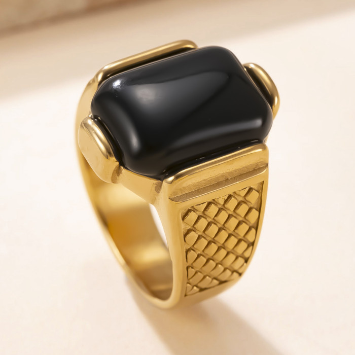 Amazon New Stainless Steel Ring Casting Geometric Blue Turquoise Couple Ring Retro Light Luxury Style Titanium Steel...