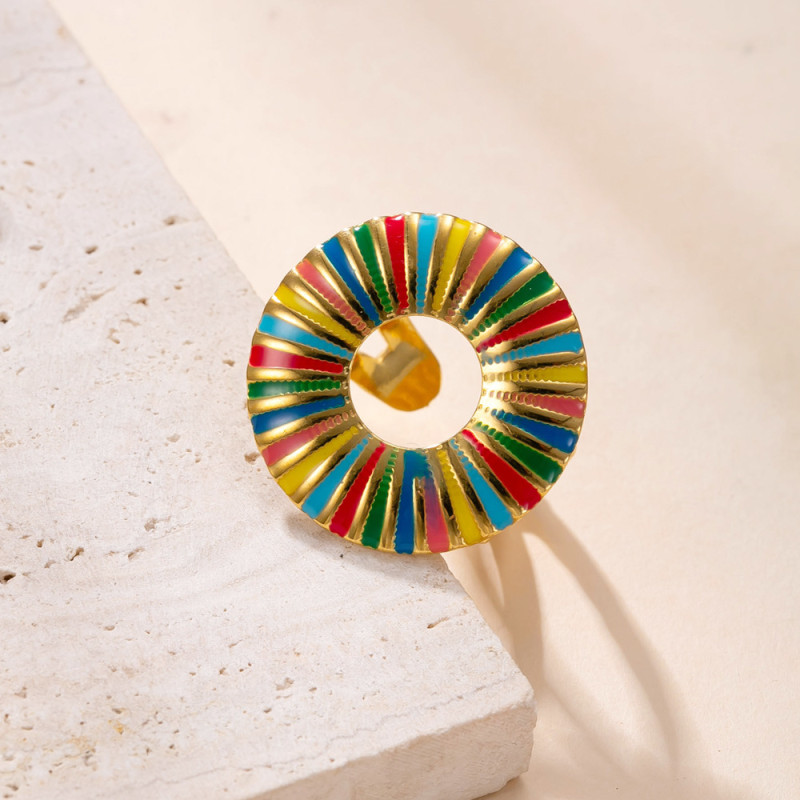 European and American Cross-Border Stainless Steel Ring Light Luxury Fashion Colorful Oil Drop Welding Brand Round Ring Oil Pressure Open Ring Jewelry