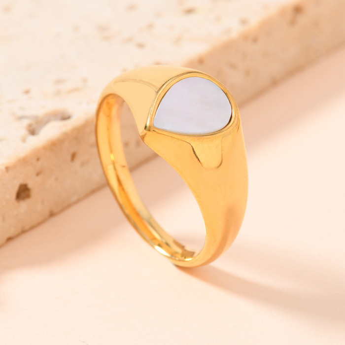Stainless Steel Ring Simple Personality Cast Geometric Shell Inlaid Ring 18K Gold Ring Jewelry