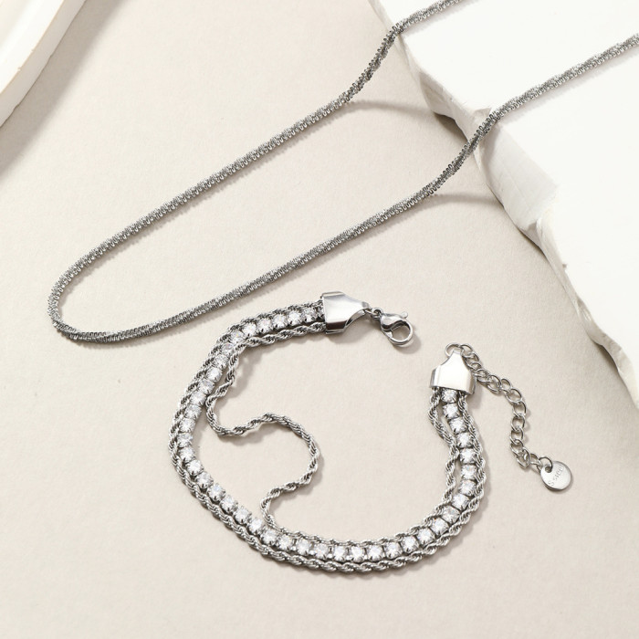 New Bracelet Necklace Set Starry Sky Stone-Inlaid Titanium Steel Bracelet for Women High-End Stainless Steel Jewelr...