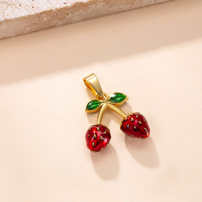 Single Pendant European and American Fashion Stainless Steel Jewelry Colorful Oil Drop Three-Dimensional Cherry Pendant DIY Accessories Wholesale