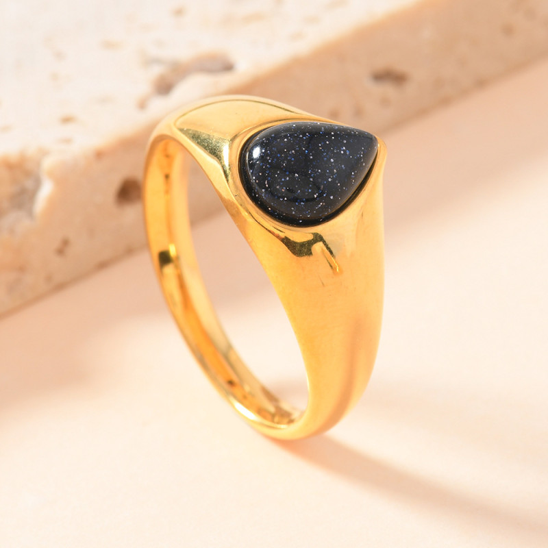 European and American Fashion Titanium Steel Ring for Women, Non-Fading, Cast Water Drop Shape Natural Stone Ring, Light Luxury Hand Jewelry Wholesale