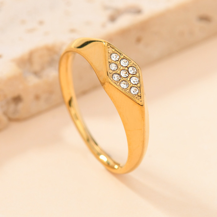 Cross-Border New Stainless Steel Jewelry Fashion Cast Rhombus Inlaid Diamond Ring Versatile Personality Ring Couple Ring