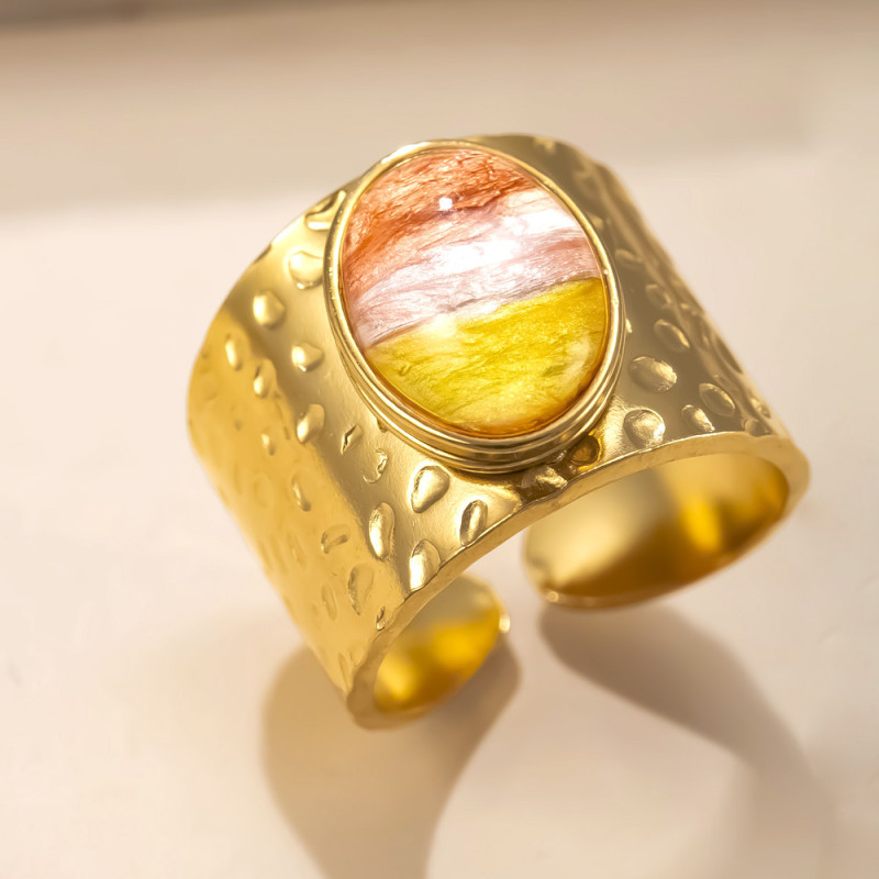 Cross-Border Amazon Stainless Steel Ring Hydraulic Color-Block Open Ring Palace Style 18K Gold Plated Titanium Steel Jewelry Factory
