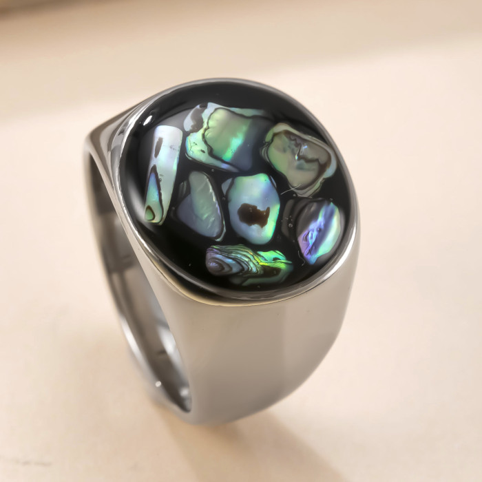Amazon Hot-Selling Stainless Steel Ring for Women, Niche Design, Cast Resin Dried Flower Ring, Light Luxury Titanium Steel Jewelry