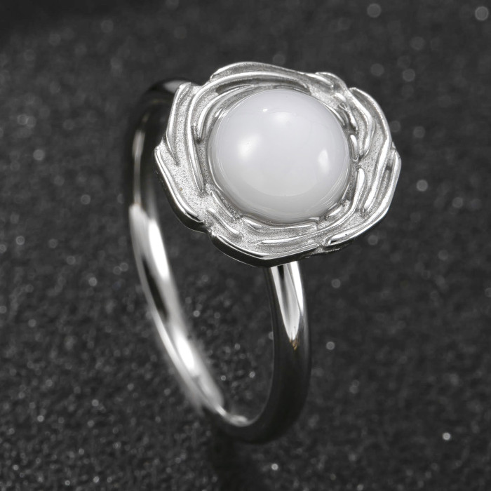 Stainless Steel Jewelry Fashion Design Couple Rings Oil Pressure Irregular Natural Stone Titanium Steel Rings