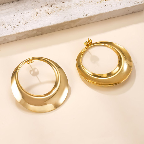 Cross-Border New Stainless Steel Earrings Smooth Arc Plain Hoop Earrings Vintage High-End Titanium Steel Jewelry Wholesale Manufacturer