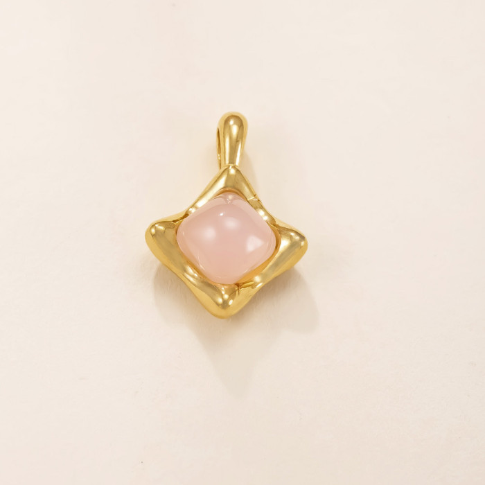 Single Pendant Stainless Steel Casting Jewelry Fashion Versatile Square Natural Stone Pendant Necklace 18k Gold Plated DIY Accessories