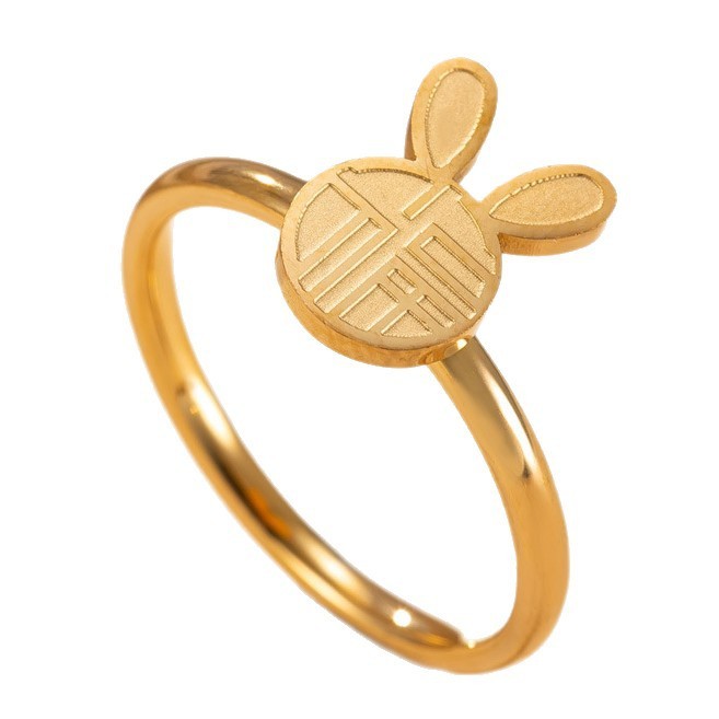 Cross-Border Hot-Selling Stainless Steel Ring Welding Brand Lucky Rabbit 18K Gold Plated Index Finger Ring Sweet Cute Titanium Steel Jewelry Manufacturer