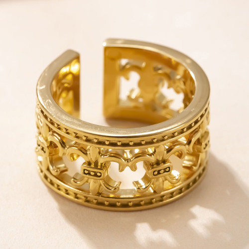 Cross-Border New Stainless Steel Jewelry Design Sense Punk Style Ring Hollow Cross 18k Gold Plated Titanium Steel Ring