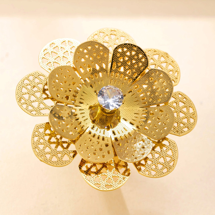 Cross-Border Hot Titanium Steel Jewelry Multi-Layer Hollow Flower Inlaid Diamond Ring Vintage High-End Stainless Steel Ring Manufacturer