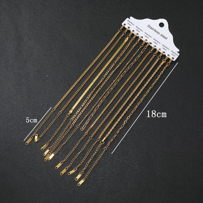 Hot Sale 12pcs Titanium Steel Bracelet Set Personality Versatile 18K Plated Chain Stainless Steel Necklace Wholesale,...