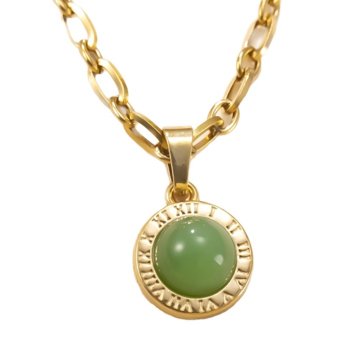 Single Pendant Exclusive Stainless Steel Jewelry Natural Stone Roman Numeral Round Pendant Necklace Accessories DIY P...
