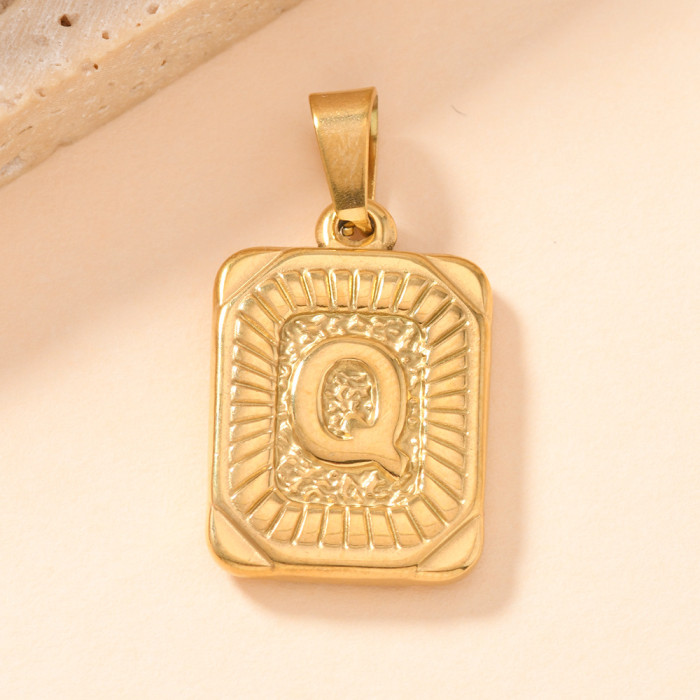 Single Pendant Hot Style Stainless Steel Pendant Casting Square Plate 26 English Letters Necklace Pendant DIY Accesso...