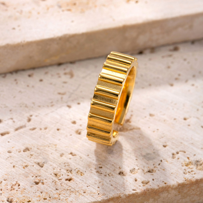 Fashion Stainless Steel Ring Simple Minimalist Gear Ring Geometric Open Index Finger Ring Striped Hand Jewelry, Earrings