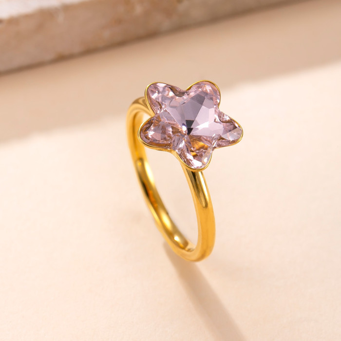 New Product Stainless Steel Ring Welding Brand Five-Pointed Star Zircon Ring Fashion Light Luxury Titanium Steel Jewe...
