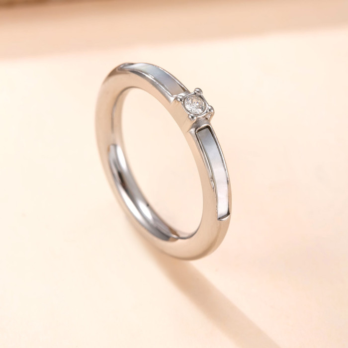 New Titanium Steel Ring 4mm White Shell Stone-Inlaid Ring for Women Niche Design Light Luxury Stainless Steel Jewel...