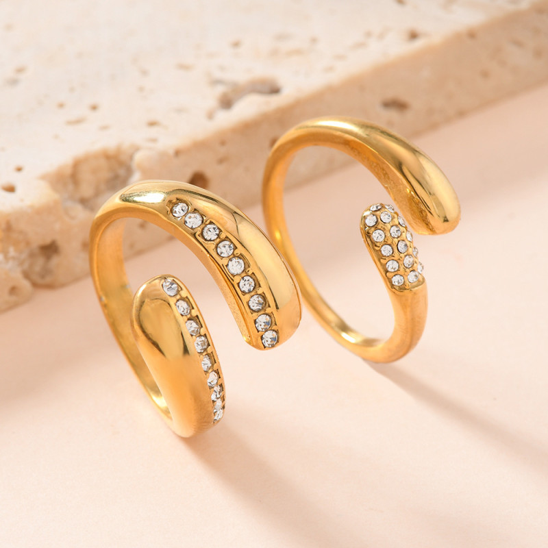 European and American Cross-Border Stainless Steel Open Ring Minimalist Luxury Cast Micro Pave Diamond Ring for Women Couple Rings Manufacturer