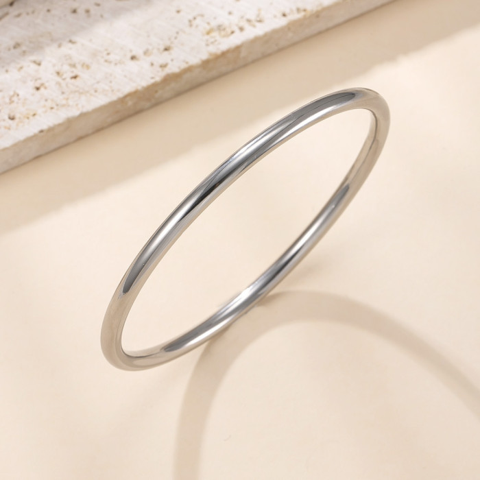 Stainless Steel Jewelry for Women, Non-Fading Fashionable Versatile Plain Circle Round Bracelet, 18K Gold Plated Jewe...