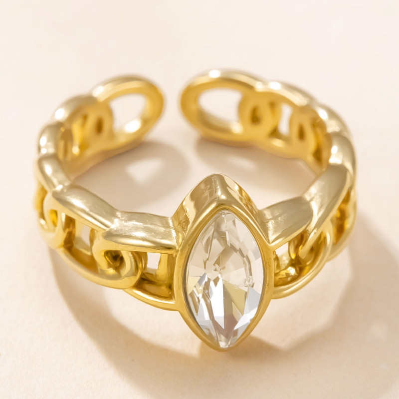 Cross-Border Hot Selling Stainless Steel Jewelry Hollow Chain Rhombus Zircon Ring Versatile Design Index Finger Ring Manufacturer