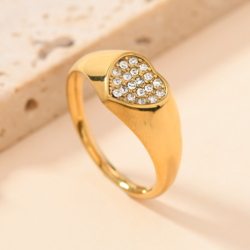 Cross-Border Stainless Steel Casting Jewelry Women's Light Luxury Design Heart-Shaped/Hexagonal/Water Drop-Shaped Full Diamond Titanium Steel Ring