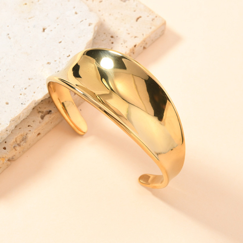 Cross-Border New Open Bracelet Smooth Irregular Bracelet High-End Feel 18K Gold Plated Titanium Steel Bracelet Couple Jewelry