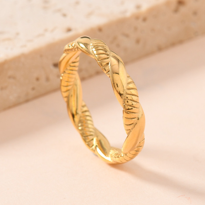 Style Fashion Stainless Steel Ring Niche Design Cast Twist Thread Ring Women's Titanium Steel Jewelry Factory