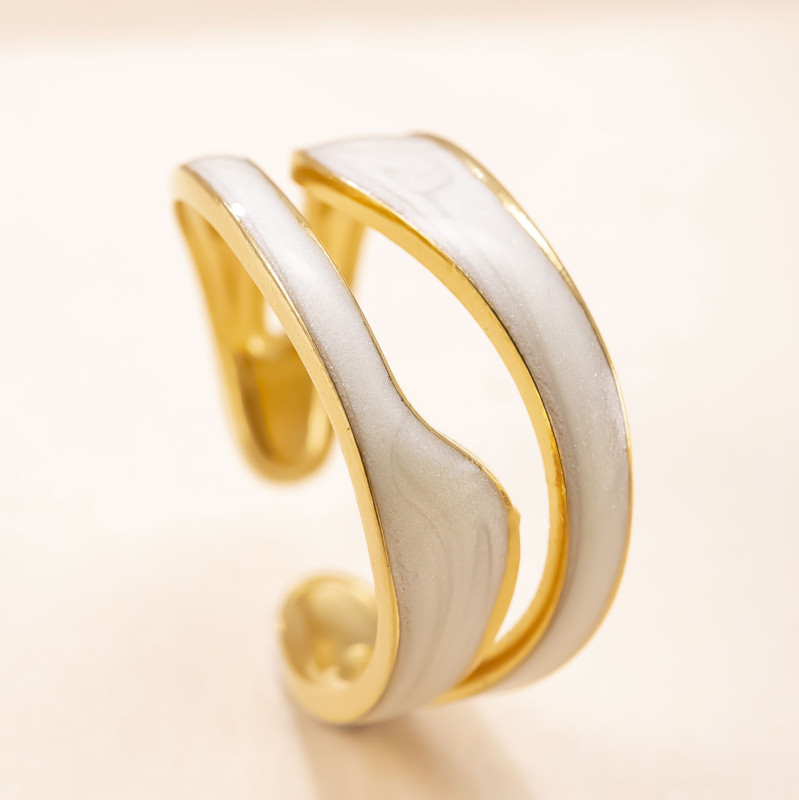 Cross-Border Exclusive Titanium Steel Jewelry Oil Drop Double Line Open Ring for Women Niche Design Simple Stainless Steel Ring Wholesale