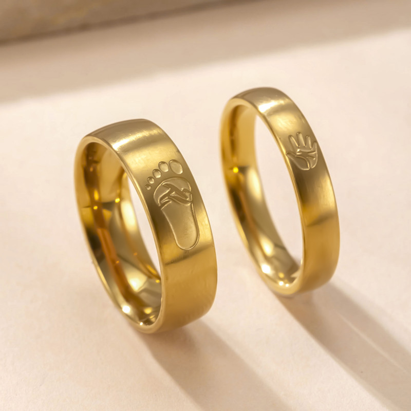 Cross-Border New Stainless Steel Ring Love Fingerprint Heart Inner and Outer Ball Couple Ring Light Luxury Design Titanium Steel Jewelry Factory