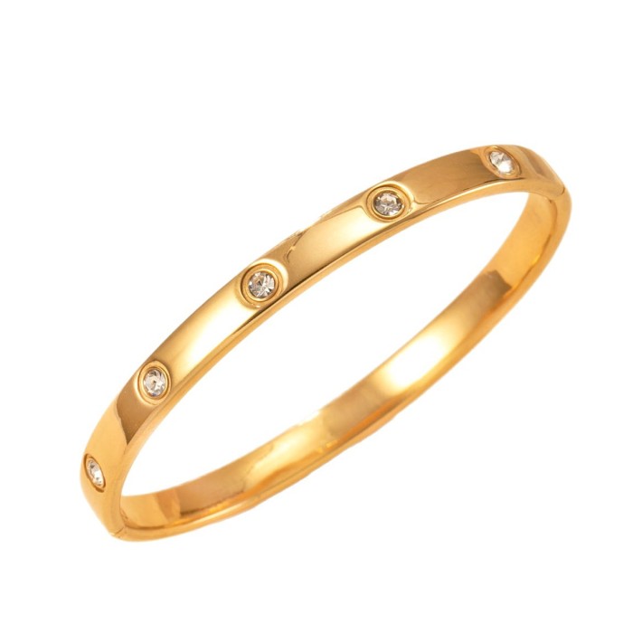 Stainless Steel Bracelet Square Stone-Encrusted Clasp Bracelet Light Luxury 18K Gold Plated Titanium Steel Jewelry...
