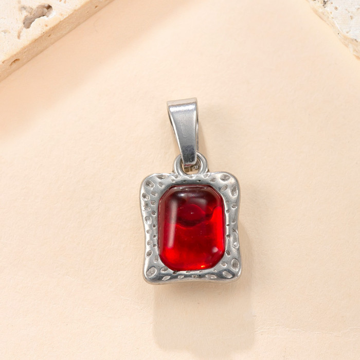 Single Pendant Cross-Border Hot Selling Stainless Steel Necklace Embossed Inlaid Square Natural Stone Necklace Fashion Versatile DIY Jewelry