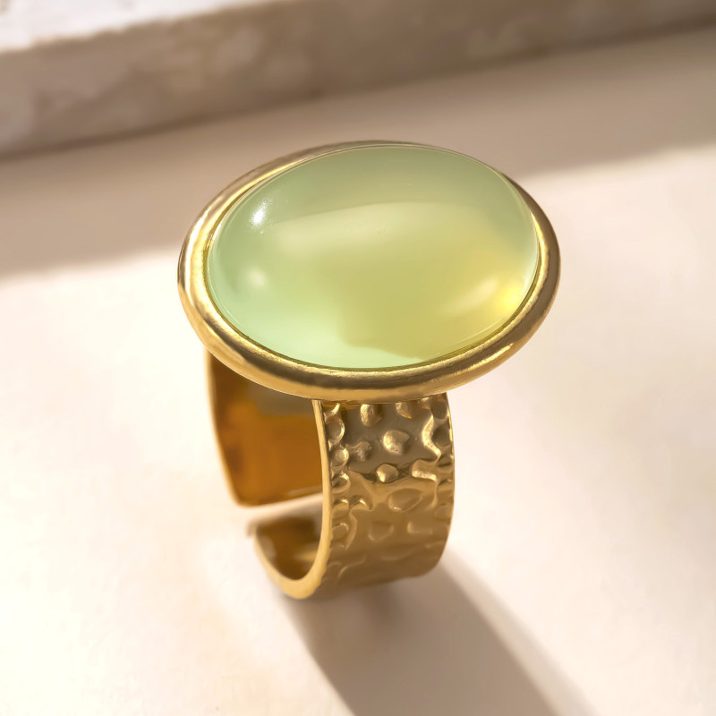 Amazon Hot Selling Stainless Steel Jewelry Wholesale Personalized Retro Hydraulic Oval Gemstone Titanium Steel Ring Open Ring