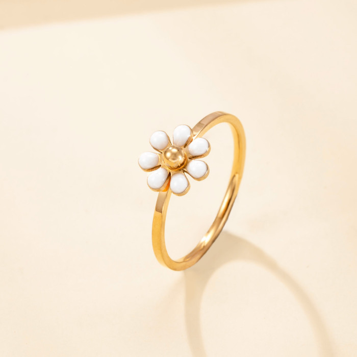 Cross-Border Hot Selling Stainless Steel Ring for Women 2mm Welded Brand Drip Colorful Oil Flower Ring Korean Version Simple Couple Rings