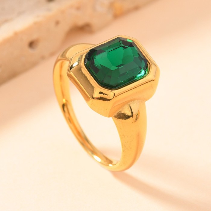 Hot Selling Stainless Steel Ring Cast Square Stone Ring 18K Gold Plated Fashion Titanium Steel Jewelry Wholesale Fa...