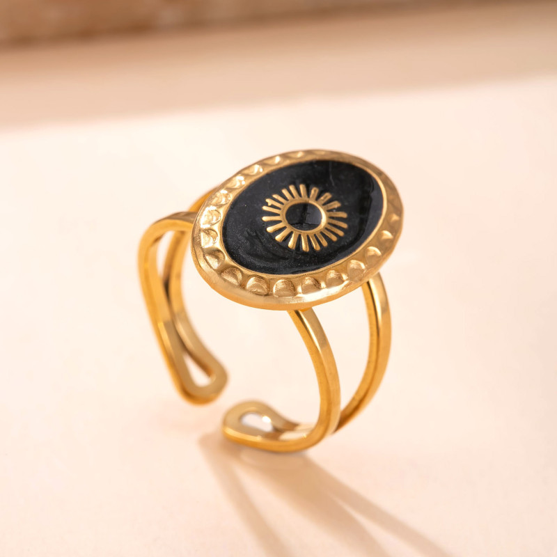 European and American Cross-Border Stainless Steel Jewelry Retro High-End Feel Ring Hydraulic Welding Brand Drip Color Oil Titanium Steel Open Ring