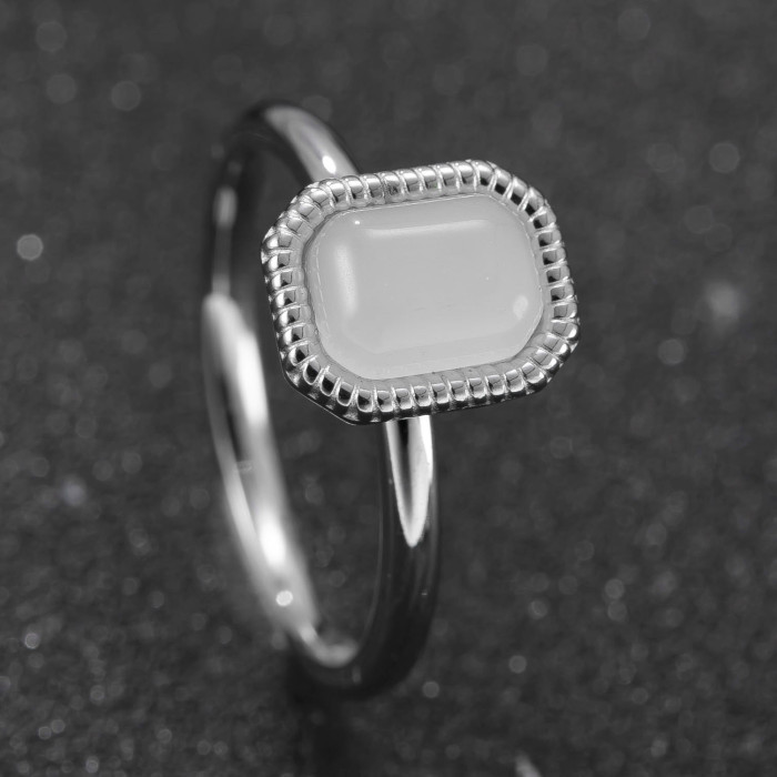Cross-Border Exclusive Titanium Steel Jewelry High-End Simple Couple Rings Welded Brand Inlaid with Natural Stone Stainless Steel Rings Wholesale