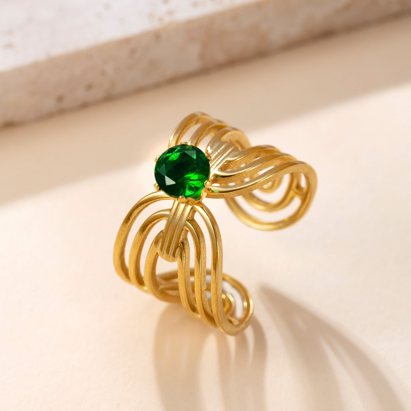 Cross-Border Hot-Selling Retro Stainless Steel Ring Hydraulic Inlaid Zircon Open Ring Light Luxury High-End Titanium Steel Jewelry Manufacturer