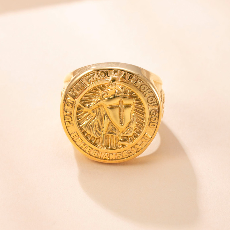 Cross-Border Hot-Selling Titanium Steel Ring for Men, Cast Cross Shield Ring, Vintage Hip-Hop Stainless Steel Jewelry Wholesale Factory