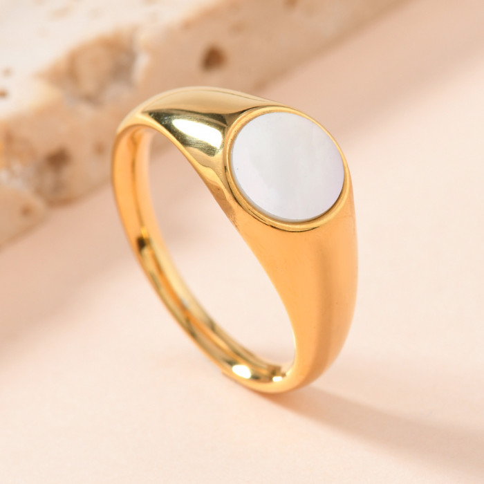Stainless Steel Ring Simple Personality Cast Geometric Shell Inlaid Ring 18K Gold Ring Jewelry