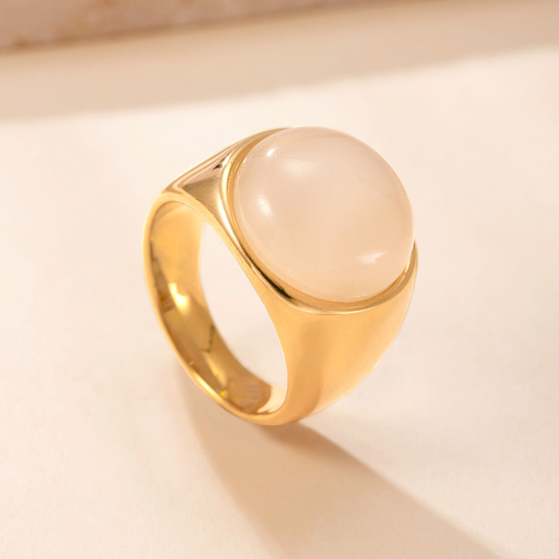 Cross-Border Foreign Trade Jewelry Cast Round Natural Stone Titanium Steel Ring Vintage Retro Stainless Steel Couple Rings