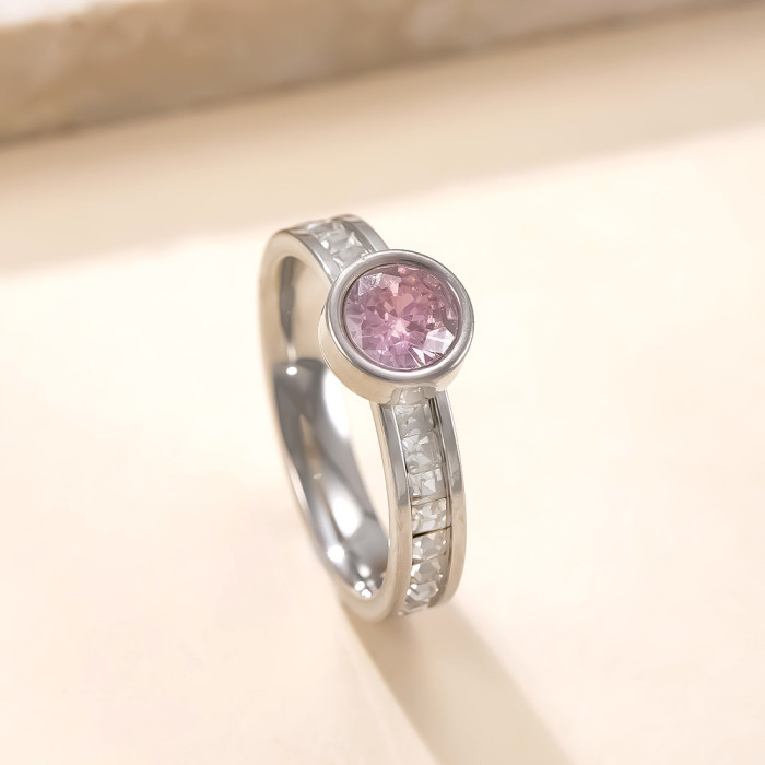 Hot-Selling Fashion Stainless Steel Ring Welding Brand Inlaid Round Zircon Ring for Women Niche Design Titanium Steel...