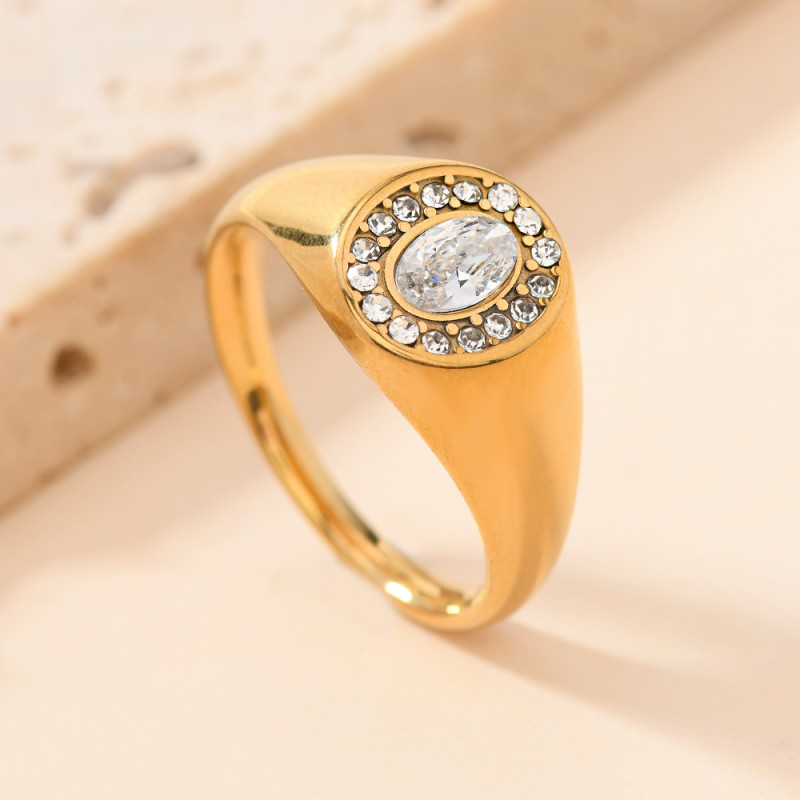 European and American Fashion Trend Court Style Luxurious Cast Oval Full Diamond Zircon Titanium Steel Ring Couple Jewelry Factory