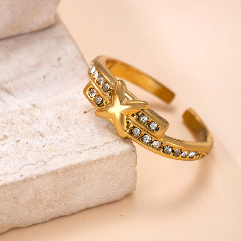 Cross-Border Exclusive Titanium Steel Jewelry Casting X Diamond-Studded Index Finger Ring Light Luxury Niche Design Stainless Steel Ring Manufacturer