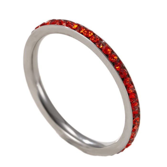 Cross-Border Hot-Selling Titanium Steel Jewelry 2mm Inlaid Colorful Diamond Couple Rings High-End Simple Stainless Steel Stackable Rings Factory