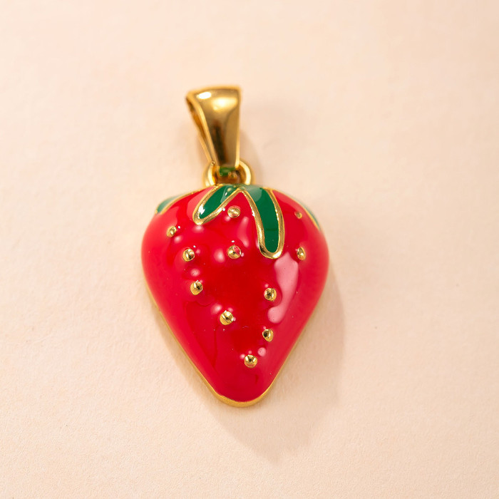 Single Pendant European and American Fashion Stainless Steel Jewelry Colorful Oil Drop Three-Dimensional Cherry Pendant DIY Accessories Wholesale