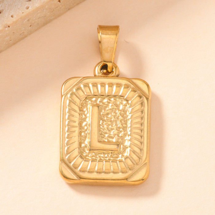 Single Pendant Hot Style Stainless Steel Pendant Casting Square Plate 26 English Letters Necklace Pendant DIY Accesso...